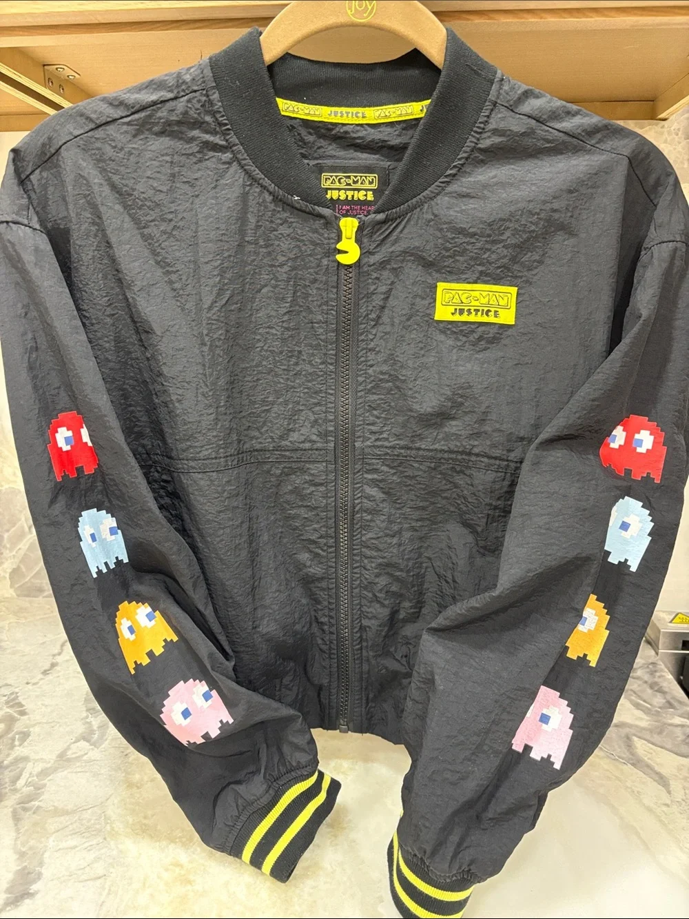 Justice Black Jacket with Yellow Pac-Man & Multicolor Ghosts